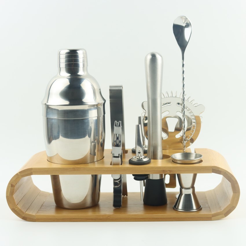 供应不锈钢调酒调酒酒吧套装器木架10件套750调酒杯雪壶