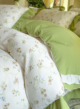 紫色田园春夏印花床上四件套边棉小碎花泡泡公主风少女2m被套床单