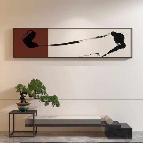 新中式横版装饰画客厅茶室背景山水卧室床头长条墙壁挂画国风壁画