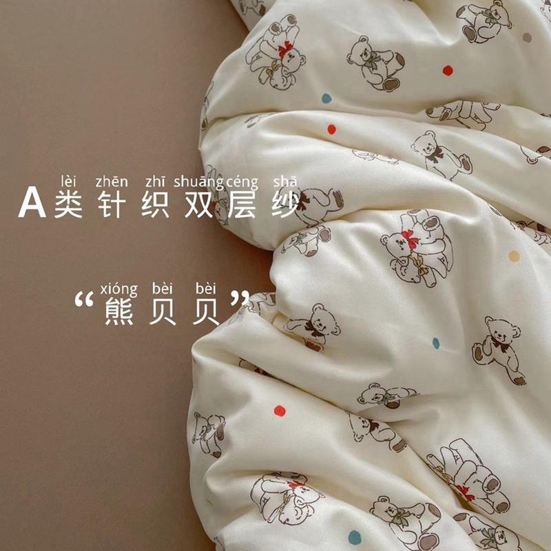 有氧棉四件套针织双层纱床品套件床单和被套春秋床上用品批发