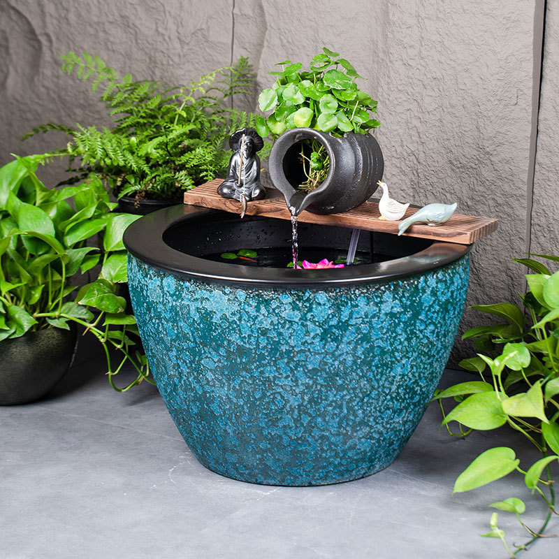 陶瓷大缸古法养鱼缸客厅阳台落地老式陶罐循环流水造景金鱼缸水缸