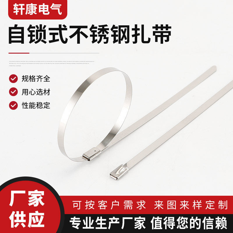 供应电缆扎带船用扎带带锁式不锈钢扎带金属滚珠固定自捆绑带
