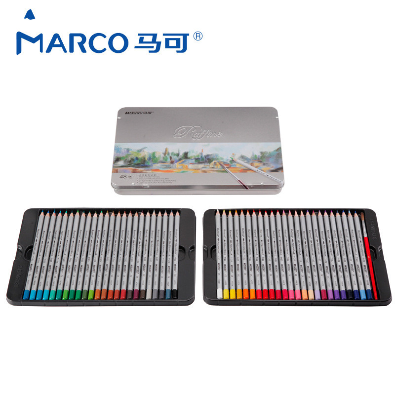 马可彩铅笔水溶性色24/36/48彩色铅笔专业涂色填色彩铅铁盒装7120