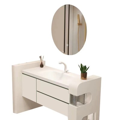 轻奢奶油耐可丽风一体盆浴室柜组合陶瓷实木烤漆洗漱台洗脸卫生间