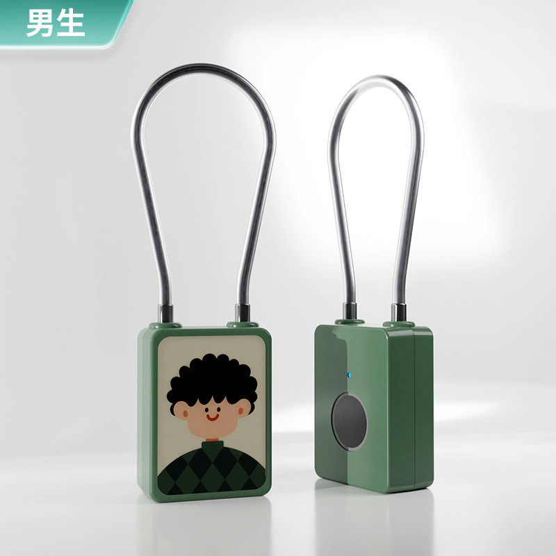 d!可爱卡通智能指纹挂锁钢丝绳箱包锁宿舍大学生柜子小锁寝室密