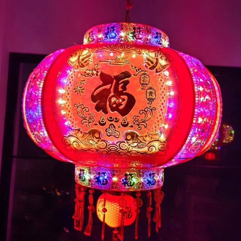 新年灯笼仿古宫灯中式六角龙灯led旋转灯笼走马灯春节大红灯笼