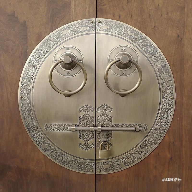 热销厂家中式明装圆形拉手木门锁扣门环院门纯铜把手大门农家拉手