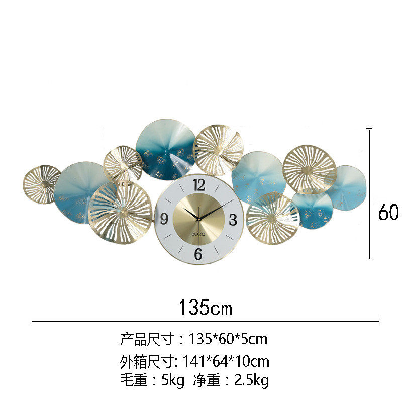 新中式铁艺墙壁挂钟轻奢花朵沙发背景墙装饰挂饰创意静音壁钟