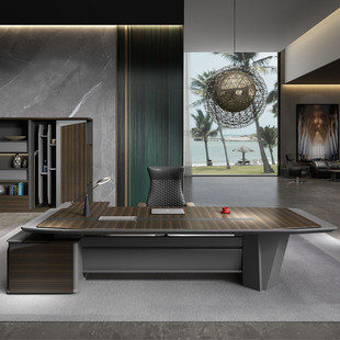 新中式实木老板办公桌大班台柜子带组合高档油漆桌经理总裁办公桌