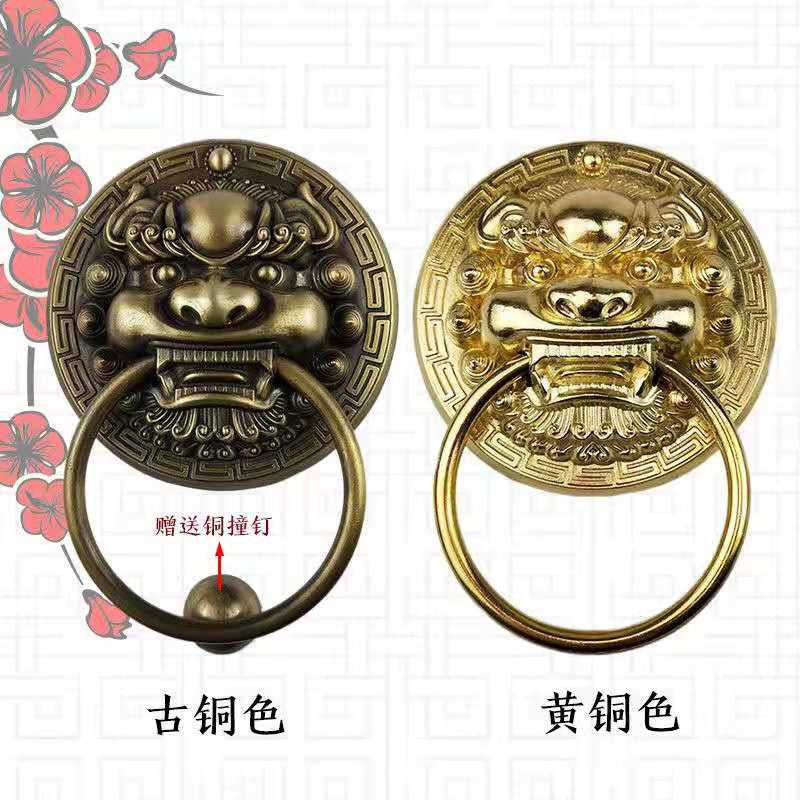 仿古大门兽头纯铜大拉手古建别墅防腐木门纯铜门环麒麟兽头铜把手