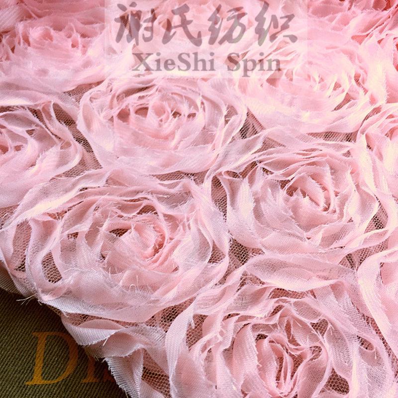【立体花盘浮粉红色立体花网纱雪纺盘花镂空】绣蕾丝立体花盘