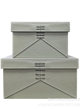 收纳箱储物箱衣帽间皮质绑绳样板房衣柜收纳盒软装装饰品摆件轻奢