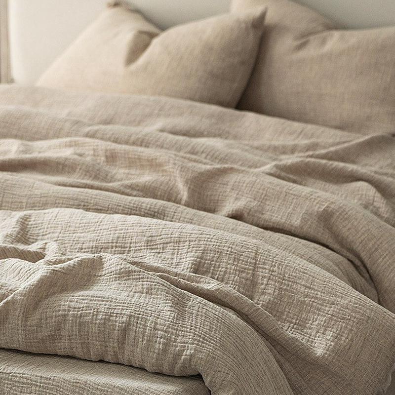 面料创新素色棉麻双层纱床单四件套简约高级感被套全棉床上用品