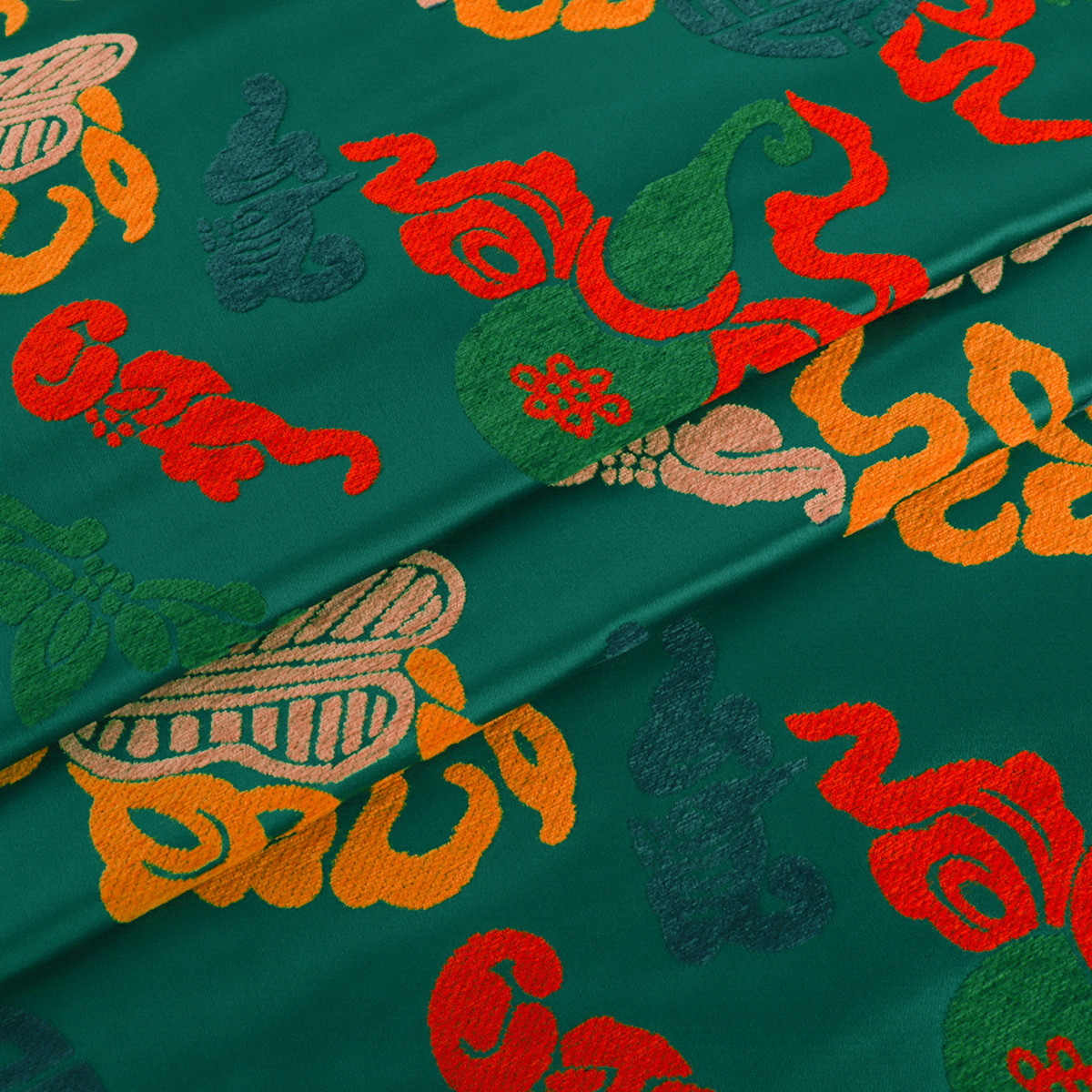 《fzd007绒八宝葫芦纹》高端仿漳七彩缎布料民族藏袍蒙古袍面料