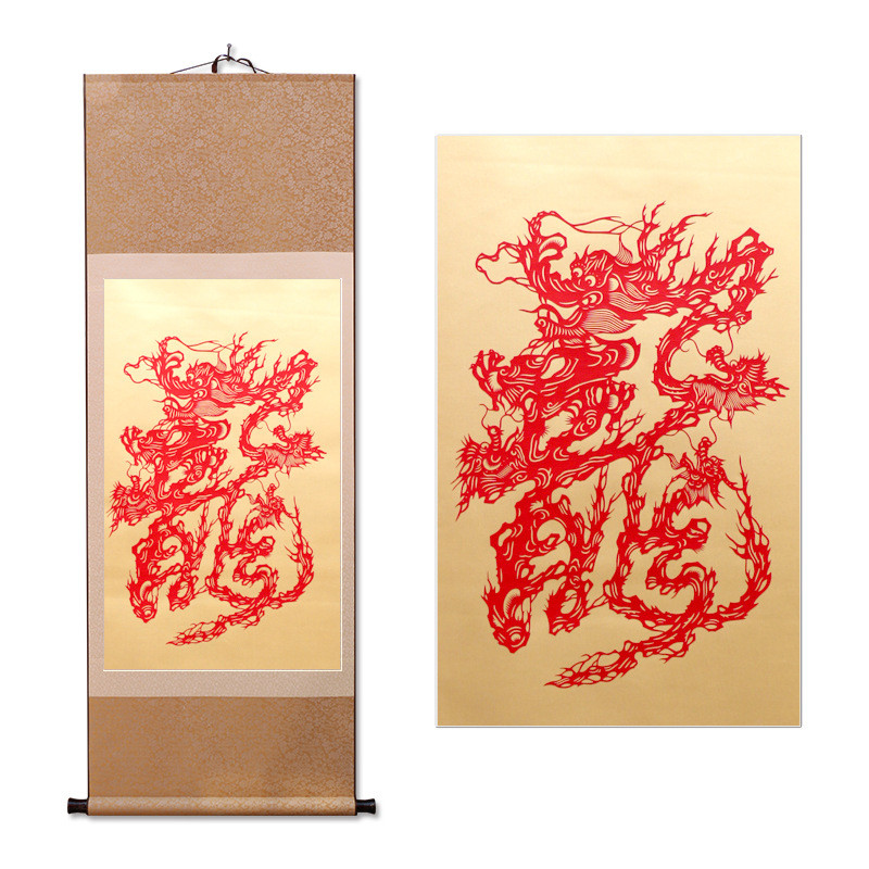 厂家供应蔚县手工剪纸画轴礼品花鸟系列剪纸卷轴出国外事红色