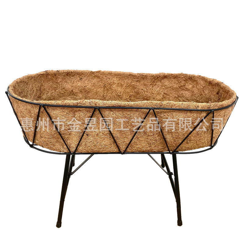 椰棕花盆马槽型窗台铁艺花篮阳台户外椰棕马槽花篮挂架长方形花