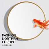 自粘壁挂浴室化妆小圆镜免打孔卫生间挂墙式 贴墙镜子厕所带置物架