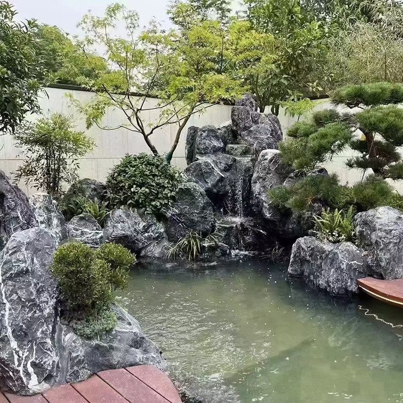 景观石黑山石山水庭院日式枯花园造景黑山石园林假山驳岸景观石