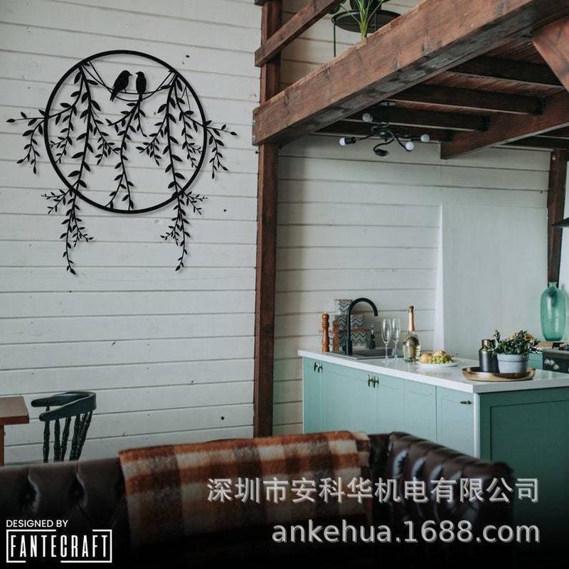 树枝上艺术小鸟金属墙壁的常春藤与小鸟金属装饰常春藤墙壁艺壁挂