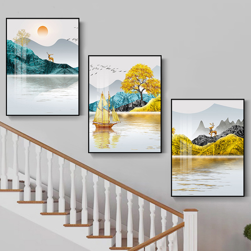 北欧楼梯装饰画现代简约玄关三联挂画客厅楼道轻奢沙发背景墙壁画