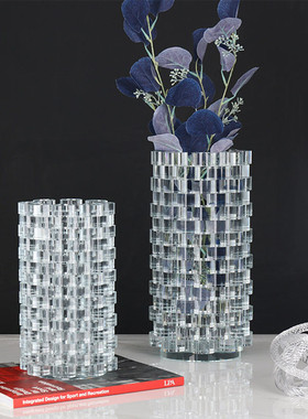 现代简约水晶几何花瓶样板间软装桌面花器售楼部茶几花插餐厅摆件