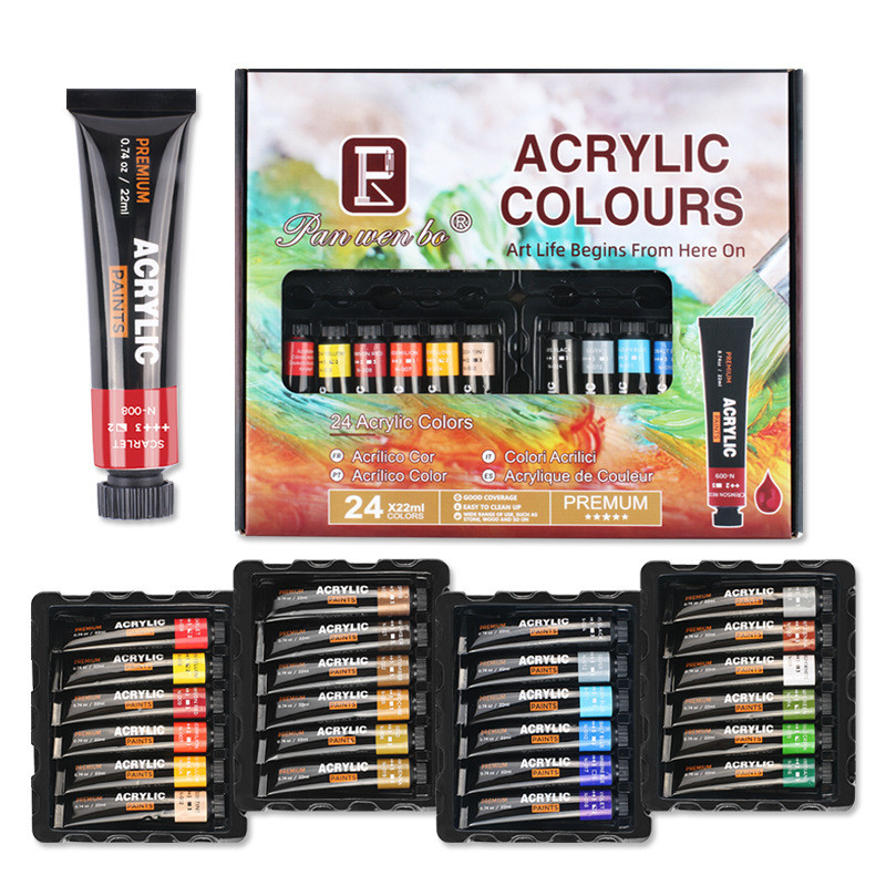 新款美术生绘画专用24色22ml膏体挤压式丙烯颜料套装厂家现货批发