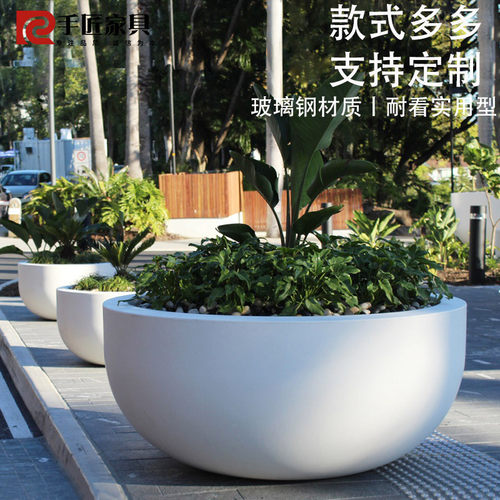 户外玻璃钢花盆摆件种树景观花缸商场广场圆柱形花钵绿植大口径