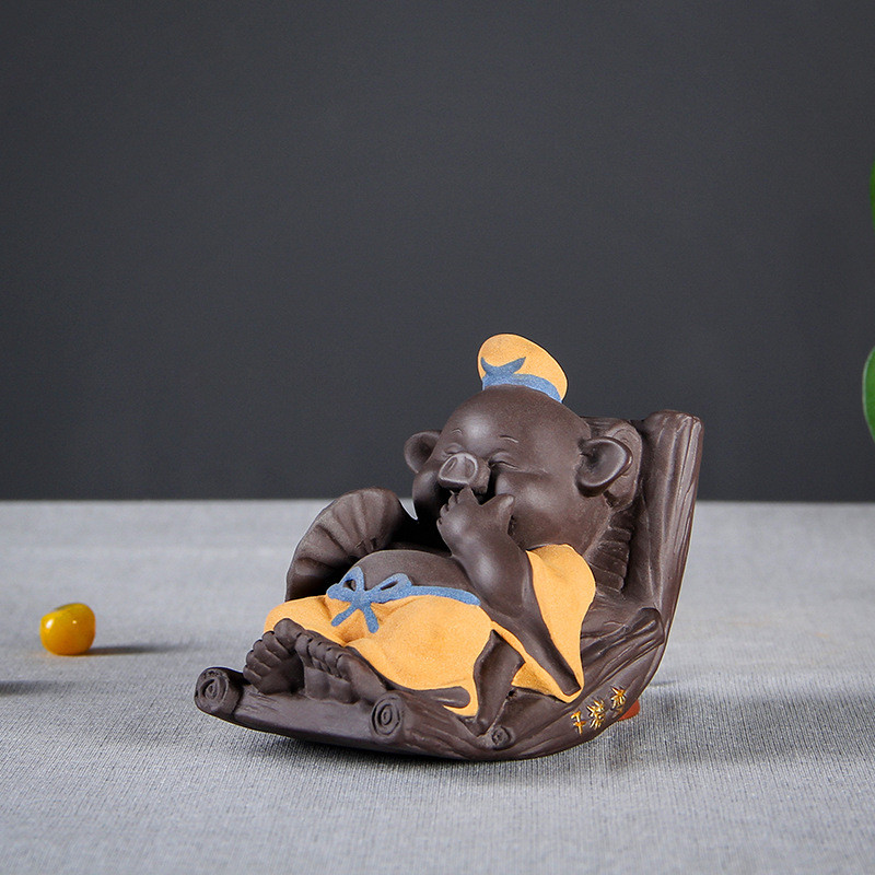 一修缘千可养变紫砂茶宠创意可爱精品猪开心摇摇椅猪家居摆件工艺