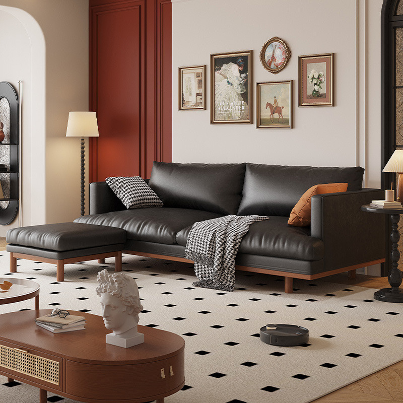 中油软体沙发小户型家用客厅法式轻奢两人三人位古风蜡皮贵妃沙发