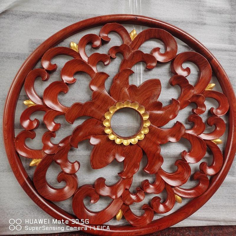东阳木雕花梨木仿古挂件背景壁挂挂饰酒店客厅圆形中式墙壁挂屏