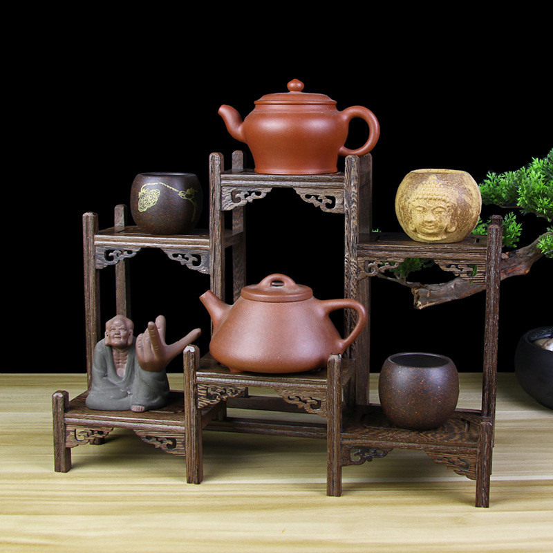 红木实木紫砂壶架子茶具架茶架小博古架鸡翅木多宝阁展示架底链衡