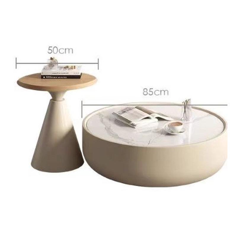 现代简约奶油风大小圆茶几伸缩电视柜组合小户型岩板茶几