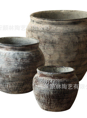 灰色艺术水泥花盆复古大花盆龙舌兰蓝楹客厅室内花绿植盆酒店装饰