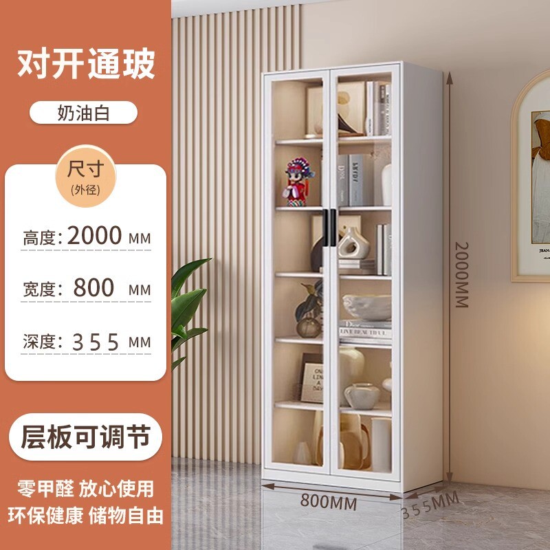 钢制家用带玻璃门书柜防尘客厅现代简约落地铁艺书架组合展示新款