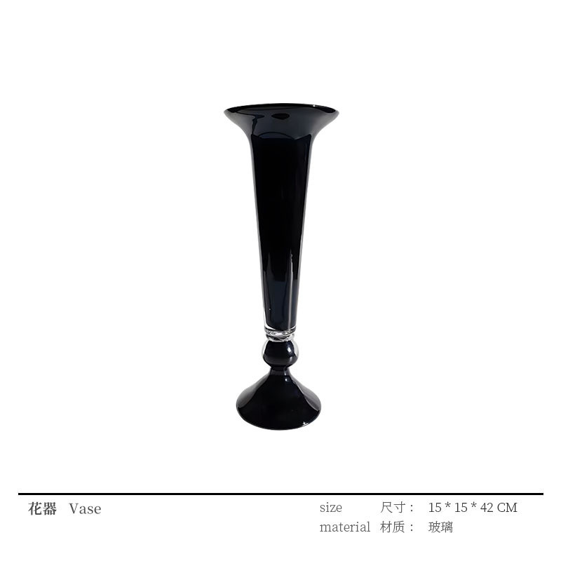 法式中古黑色高脚托桌面型风灯花瓶大气间居家蜡插花器拍照道具
