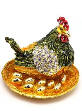 厂家直销金属电镀招财蛋鸡首饰盒生肖母鸡合金首饰盒摆件外贸礼品