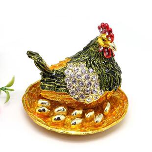 厂家直销金属电镀招财蛋母鸡首饰盒生肖合金鸡首饰盒摆件外贸礼品