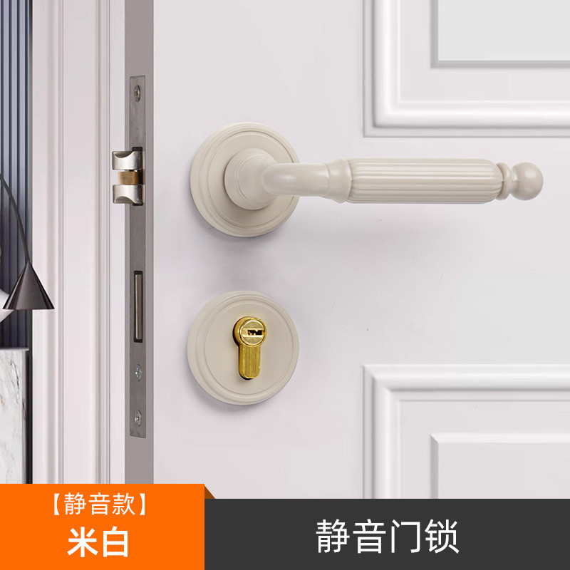 铝合金中式黄批发色门把手卧室室内分体式门锁磁吸静音锁体锁具古