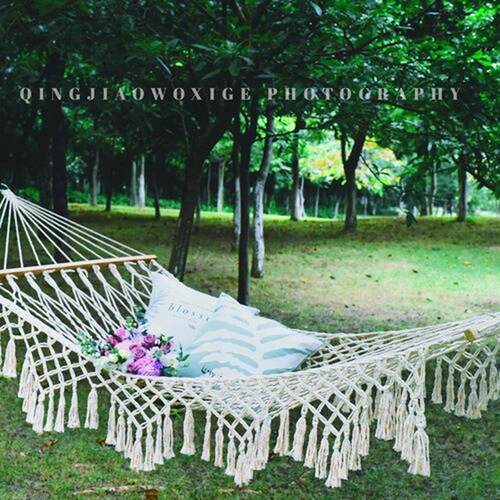 纯手工编织网状流苏吊床厂家直销户外北欧波西米亚流苏吊床室内