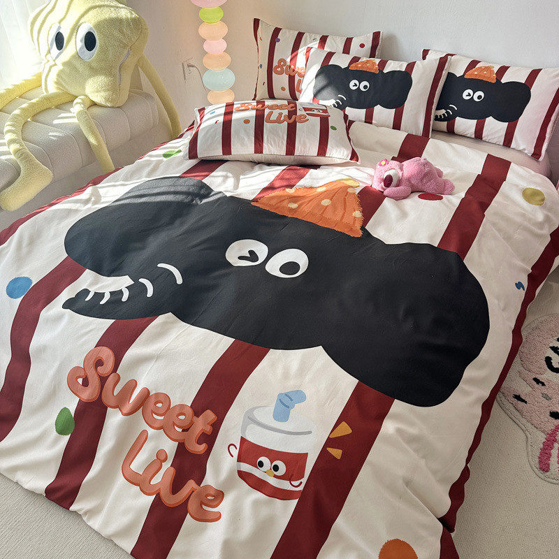 2024设计师新款儿童卡通大阪印花水洗棉加厚款四件套床单床笠磨毛,床上用品,床品套件/四件套/多件套,淘宝优惠券,粉丝福利购,淘宝优惠卷