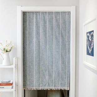 批发简约条纹粘贴卧室厨房门帘免打孔半帘窗帘绣花柜子帘玄关帘子