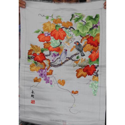 厂家供应手工刺绣客厅餐厅装饰花鸟单面绣绣片