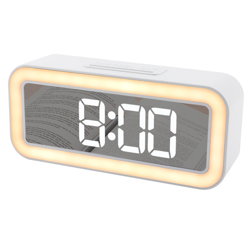 led镜面数显电子温度计时钟带小夜灯家用客厅大屏幕桌面台钟闹钟