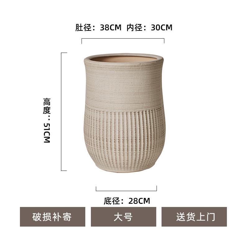创意高深大口径轻奢陶瓷花盆手工浮雕粗陶透气家用园艺绿植摆件