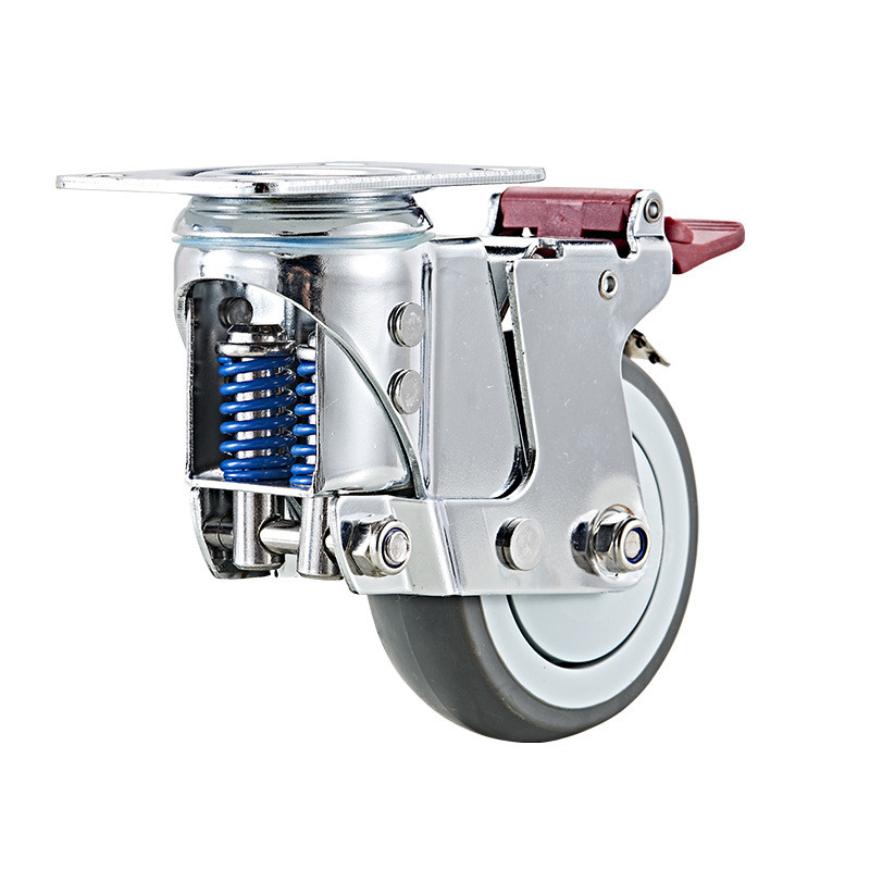 定向厂家直销】灰色tpr单轴【万向双弹簧中型减震轮脚轮3寸4寸5寸