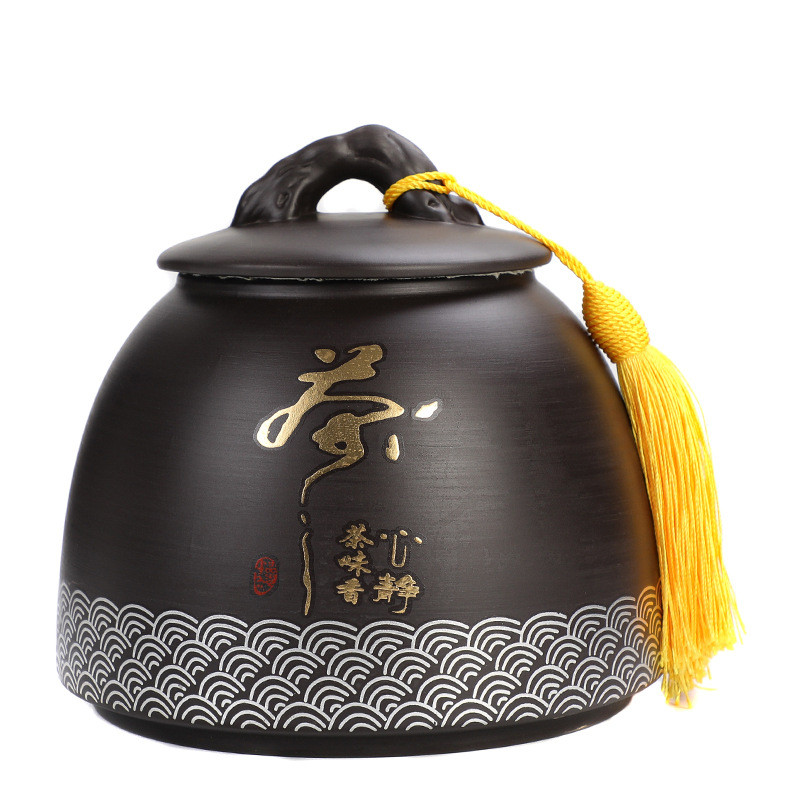 黑防潮存茶罐一斤装密封紫砂茶叶罐大号茶叶储藏罐普洱陶瓷罐批发