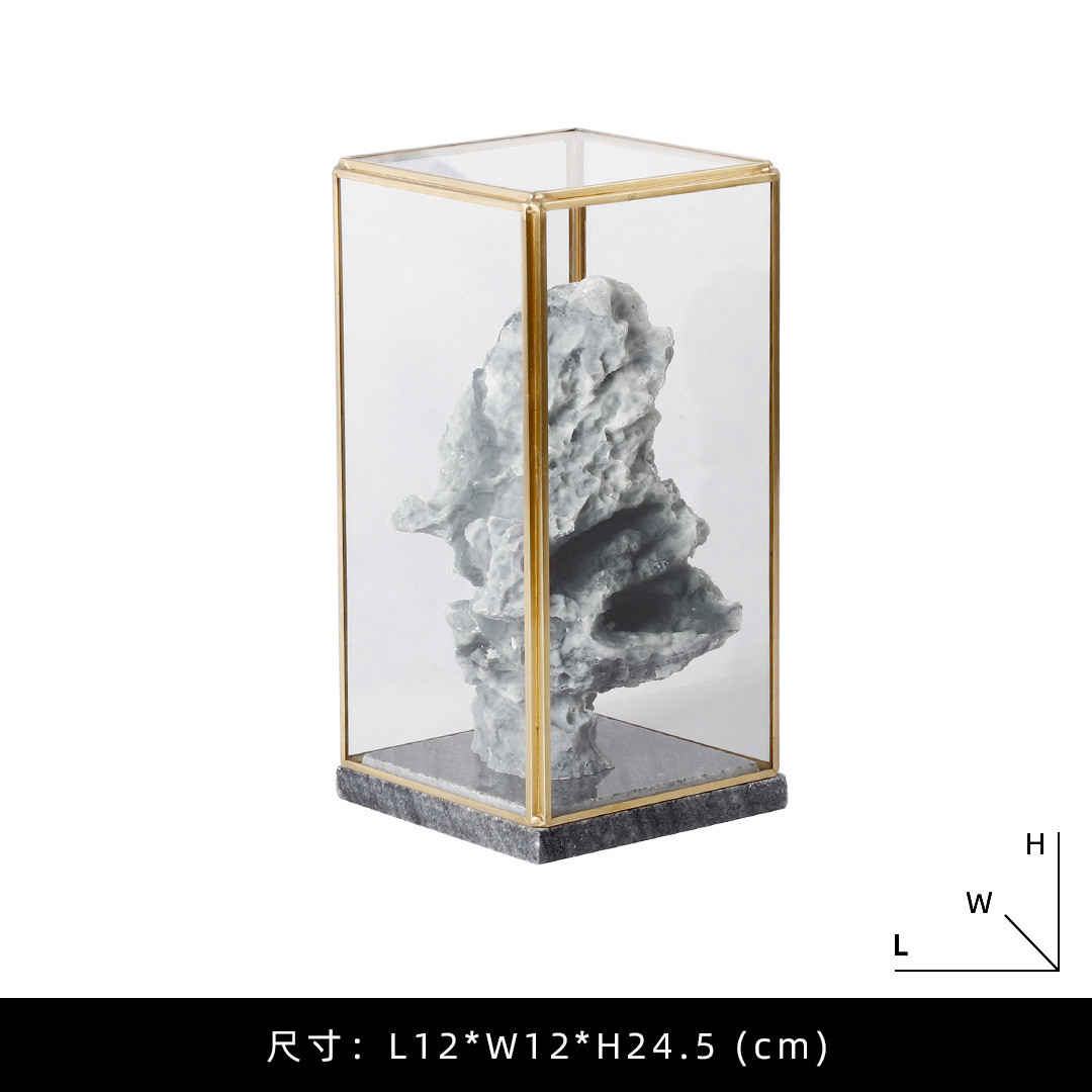 现代大理石底座玻璃罩摆件轻奢装饰展示防尘罩样板房书柜样品软装