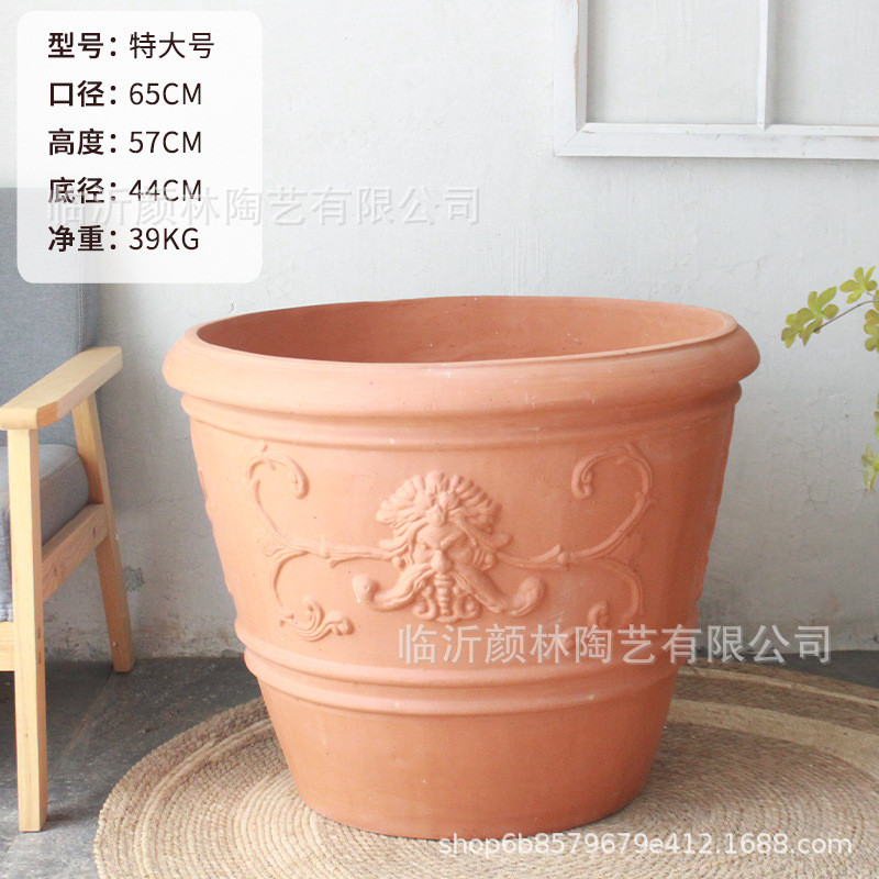 大码盆花红陶大盆栽树陶盆景观大红陶外贸大盆红泥陶盆缸花桶大号