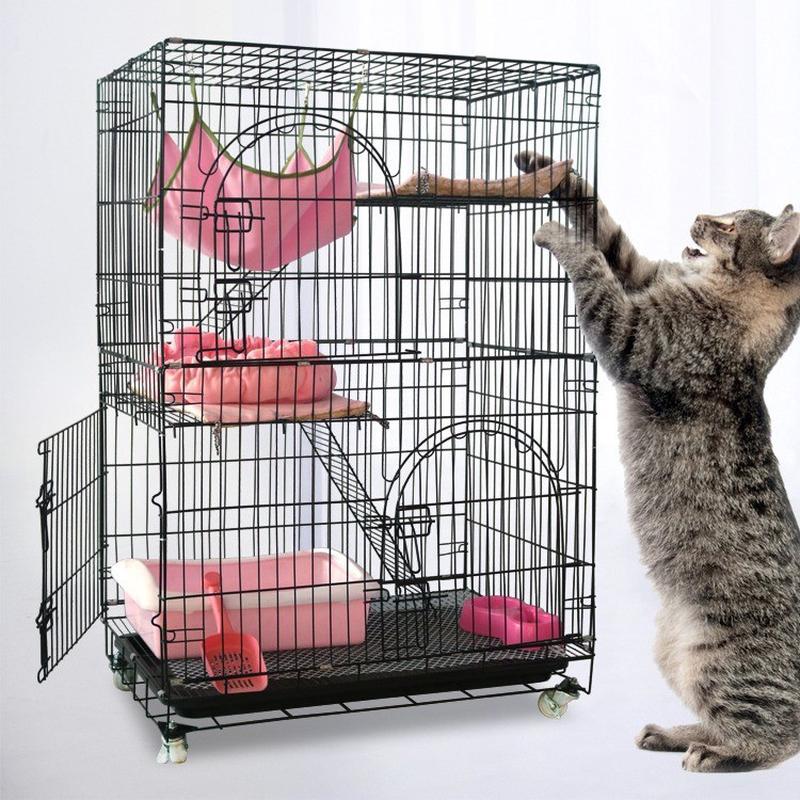 厂家批发大容量加粗加宽三室猫笼带轮子室内一体带猫厕所猫别墅
