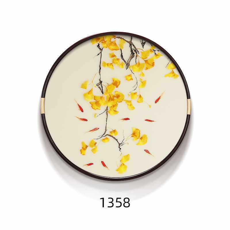 ZB6M新中式玄关装饰画刺绣苏绣成品圆形玄关柜挂画入户正对门壁画图片